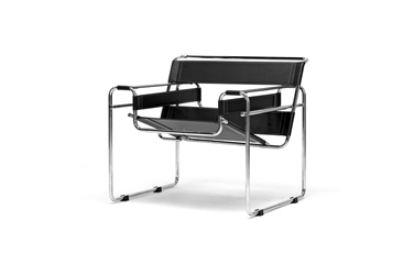 Baxton Studio Wassily Chair - Black Leather and Chromed Steel